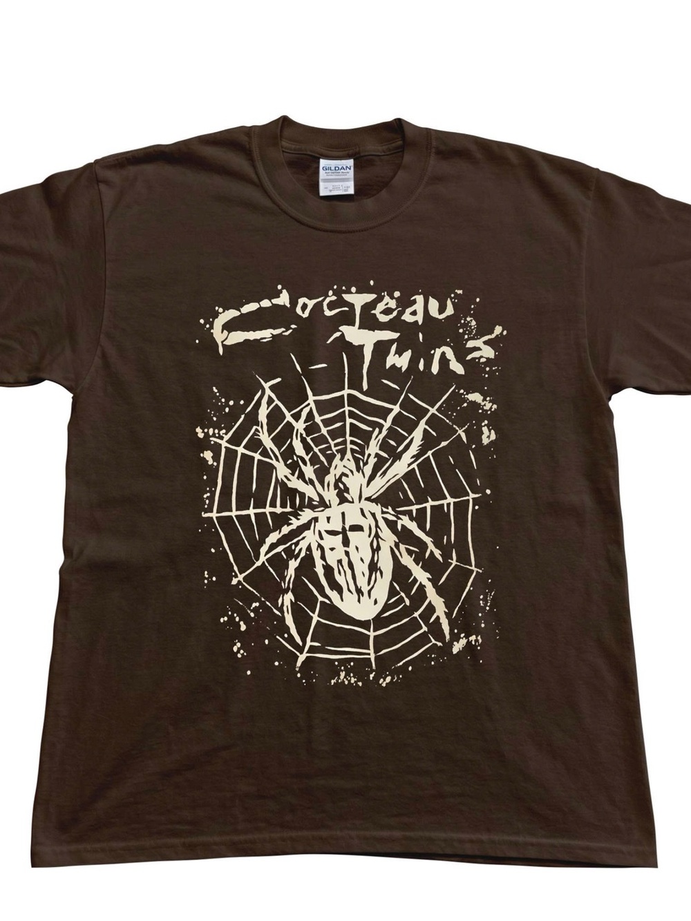 Gildan Brown Cocteau Twins Band Short-Sleeve Tee with Cream Spider Web Graphic
